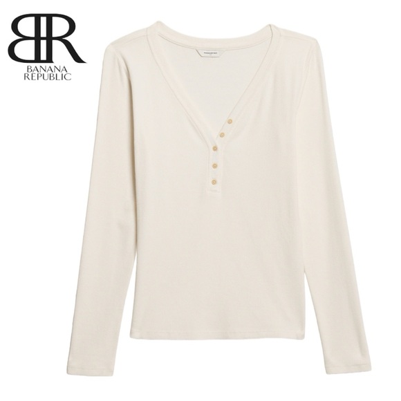 NWT Banana Republic Ribbed Henley Top - Picture 4 of 14